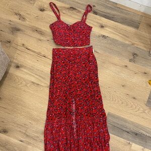 Floral Red Skirt Set